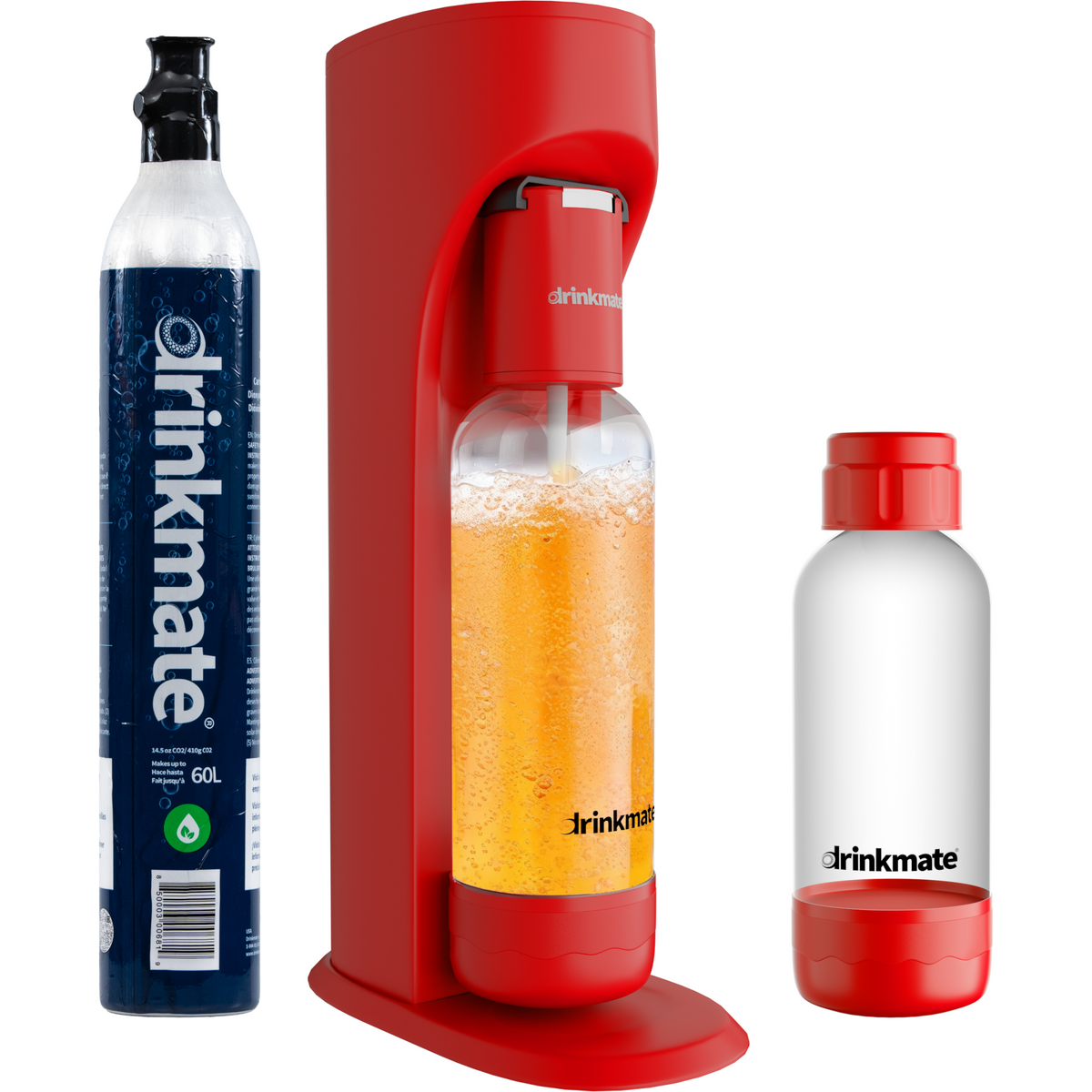 Drinkmate All Fizz Kit Bundle – Red | Machine + 2 CO₂ Cylinders + 2 Bottles