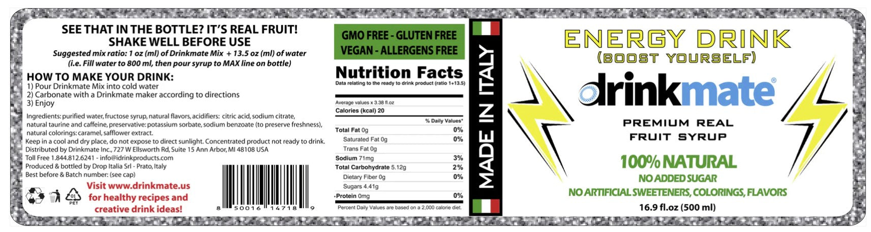 Energy Drink Premium Italian Syrup (Non-Alcoholic)