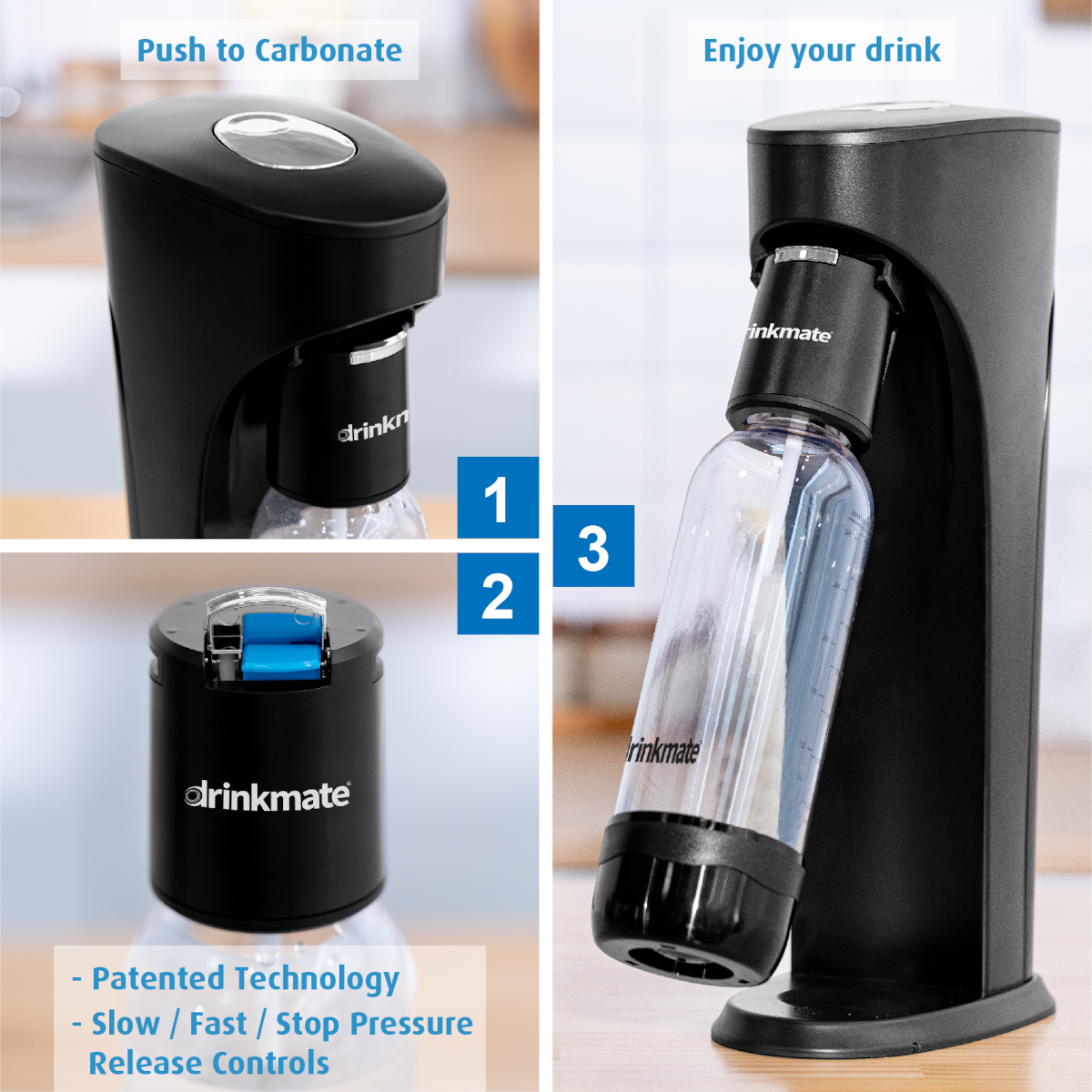 Drinkmate All Fizz Kit Bundle (Machine+2 co₂ cylinders+ 2 Pet Bottles) - Black
