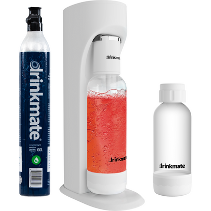 Drinkmate All Fizz Kit Bundle – White | Machine + 2 CO₂ Cylinders + 2 Bottles